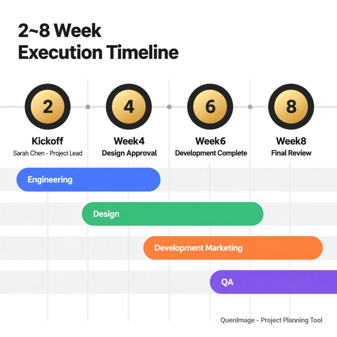 2–8 week execution Gantt with milestones and owners